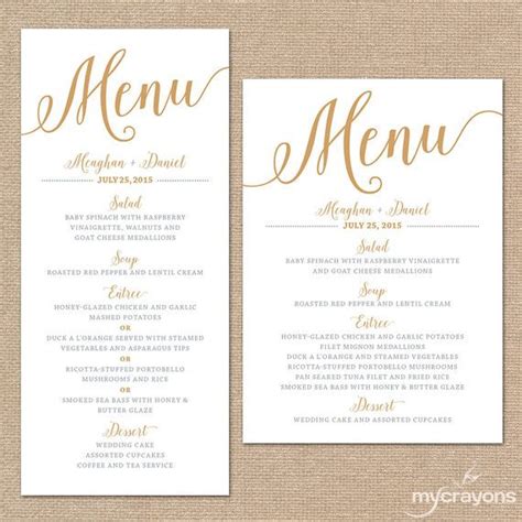 Wedding menu card how to make in photoshop. Gold Wedding Menu Cards Rustic Wedding Menu Template Gold ...
