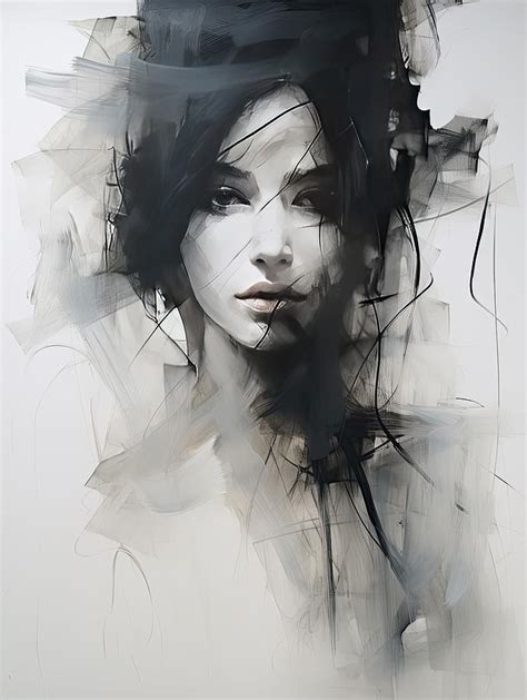Abstract Black And White Portrait Ethereal Essence Painting By