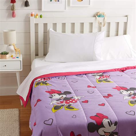 Set includes a reversible comforter, fitted sheet, flat sheet, and pillowcases. Amazon Offer: Disney Minnie Mouse Purple Love Full Size ...