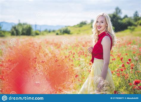 Free Happy Smiling Woman Enjoying Nature Beauty Girl Outdoor In Poppy