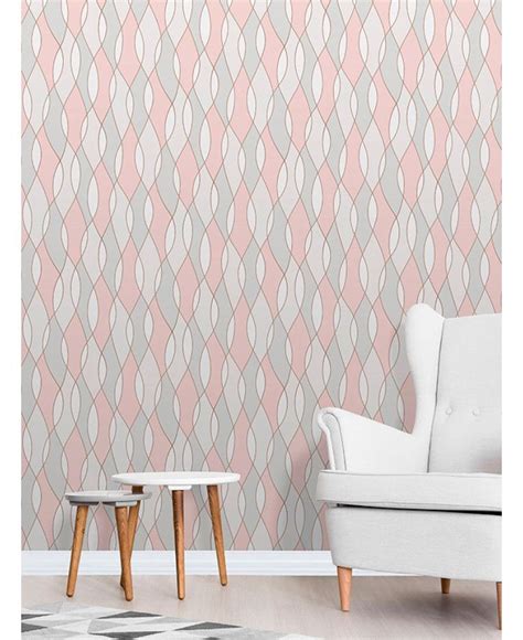 This Apex Wave Geometric Wallpaper In Tones Of Pink White And Grey
