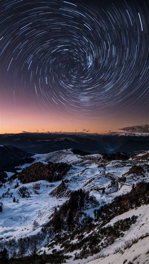 Download Wallpaper 800x1420 Mountains Starry Sky Night Peak