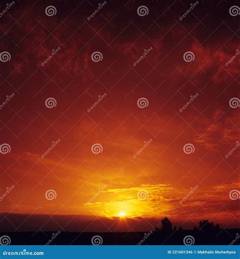 Bloody Sunset Over A Dark Landscape Stock Photo Image Of Sunlight