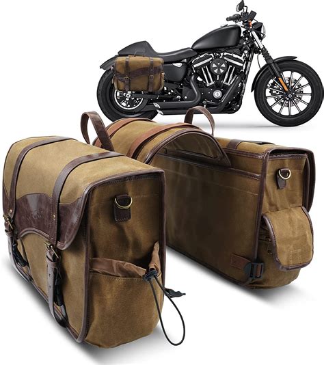 Nicecnc Vintage Motorcycle Saddle Bags Oil Waxed Canvas Motorcycle