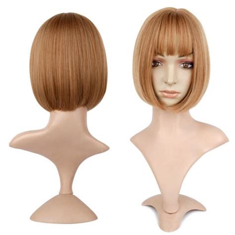 Bobo Wig Synthetic Blonde Black Short Length Straight Wig With Bangs