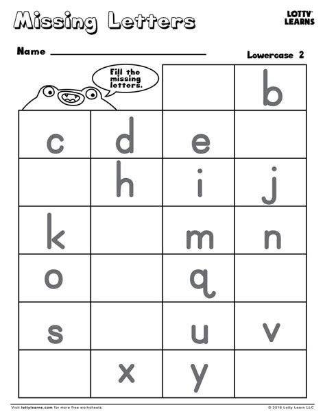 10 Missing Lowercase Letters Worksheets