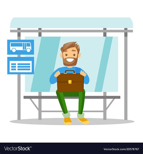 Caucasian Waiting For A Bus At Bus Stop Royalty Free Vector