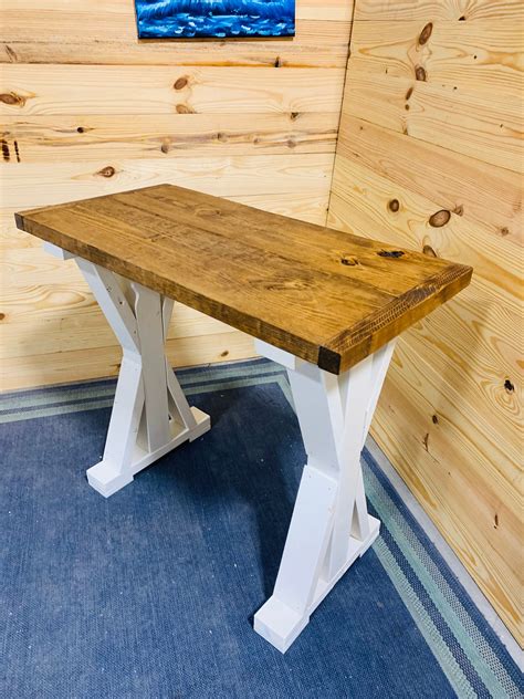 Small Rustic Console Table Farmhouse Pedestal Entryway Table With