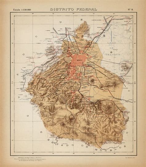 Distrito federal, is one federative unit of brazil. Map of Distrito Federal, Mexico, 1922. Vintage restoration ...