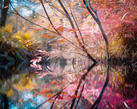 Premium Ai Image Colorful Autumn Trees Reflected In The Water