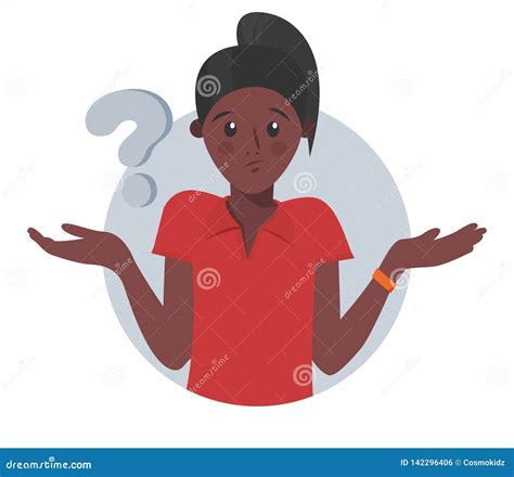 Cartoon Pretty Black Girl Doubts Thinks Why Woman With Question Mark