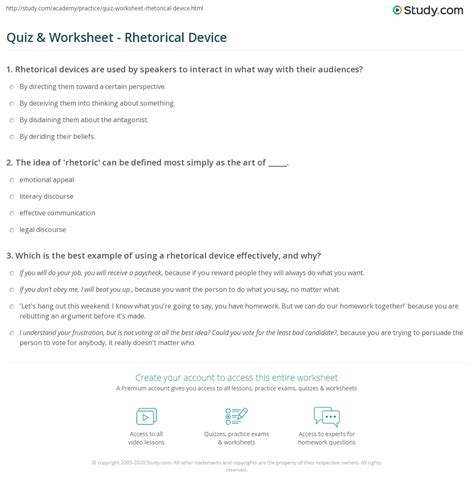 Quiz And Worksheet Rhetorical Device