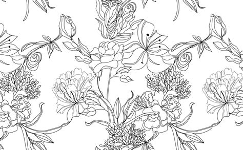 Sketch Floral Floral Pattern Wallpaper Plant Wallpaper Flower Line