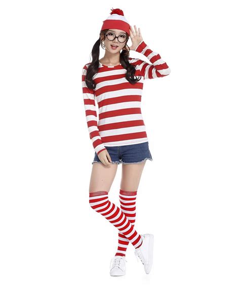 Women Girls Wheres Waldo Costume Where Is Wally Long Sleeve Shirt With