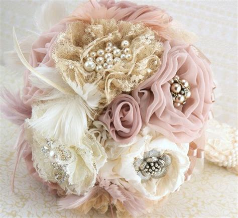 Brooch Bouquet Vintage Style In Ivory Champagne Blush And Dusty Rose