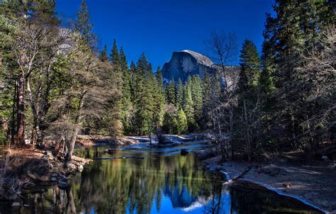Wallpaper Forest Trees Mountains River Ca Usa Yosemite National
