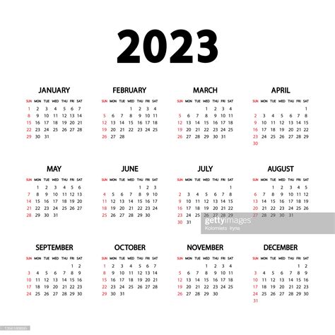 Calendar 2023 Year The Week Starts Sunday Annual English Calendar