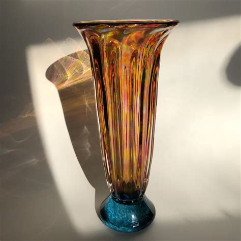 Hand Blown Multi Colored Art Glass Vase Signed By Artist Etsy