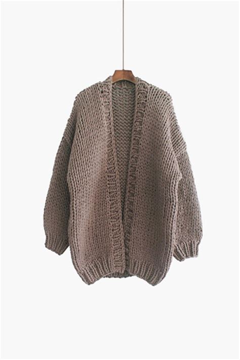 Hand Knit Oversize Woman Sweater Chunky Slouchy Wool Cardigan Etsy