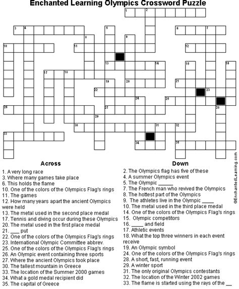 Olympics crossword puzzle printout- enchantedlearning.com