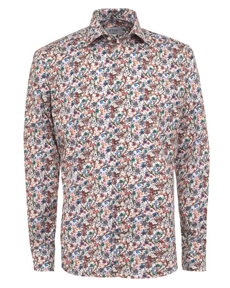 Eton Shirts Mens Shirt Floral Slim Fit Poplin Shirt