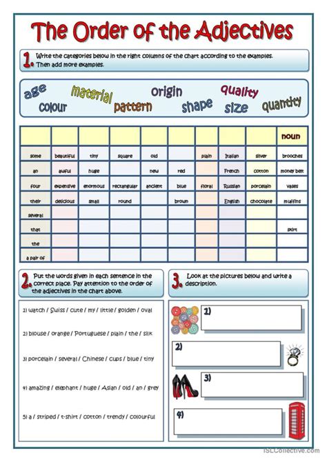 The Order Of Adjectives General Gram English Esl Worksheets Pdf And Doc