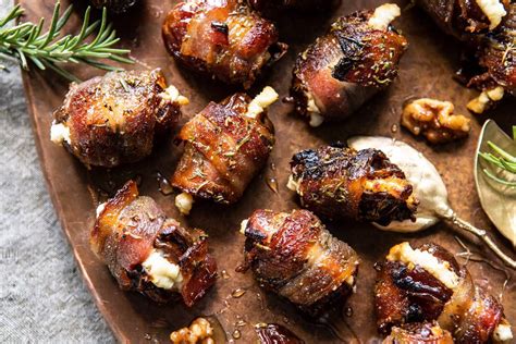 Goat Cheese Stuffed Bacon Wrapped Dates With Rosemary Honey Half
