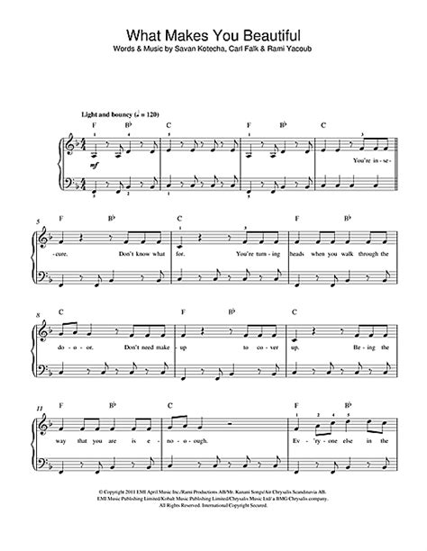 One Direction What Makes You Beautiful Sheet Music Pdf Notes Chords