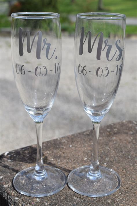 Champagne Flutes Mr And Mrs Champagne Flutes Wedding Gift Etsy