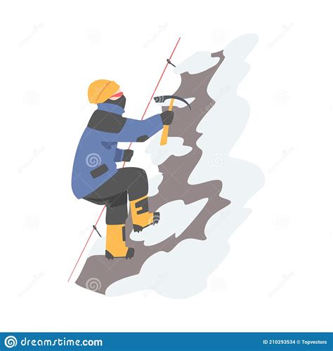 Man Character With Axe Holding Rope Ascending Mountain Vector