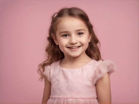 Una Niña De 4 Años Vestida De Color Rosa Claro Sobre Un Fondo Pastel