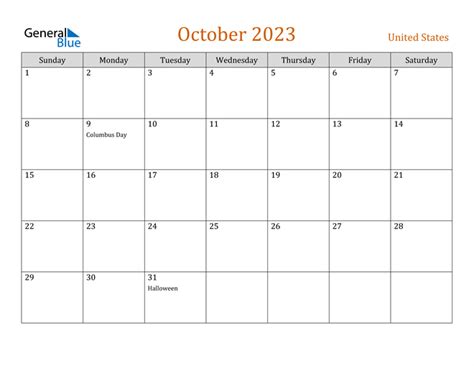 October 2023 Calendar With United States Holidays