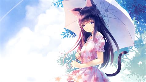 Desktop Wallpaper Cute Anime Girl Pink Dress Umbrella Hd Image