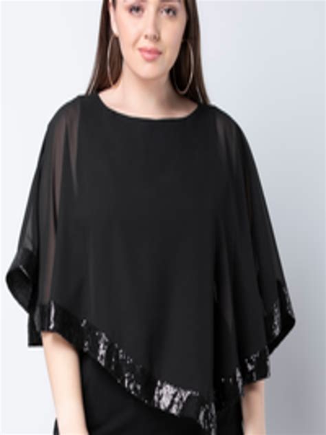Buy Faballey Curve Plus Size Women Black Embellished Cape Top Tops