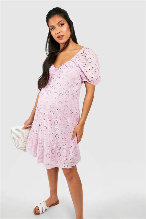 Maternity Broderie Tiered Smock Dress Boohoo