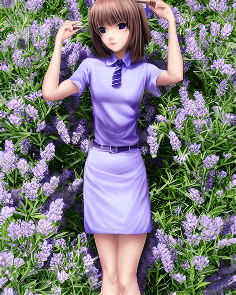 Beautiful Girl In Lavender Short Skirt Uniform Natural Beauty Anime