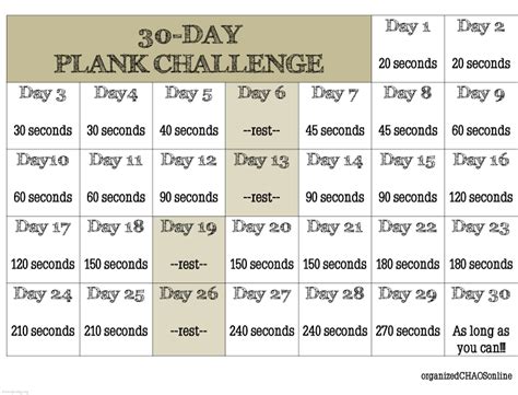 Day Plank Challenge Calendar Printable Calendar Templates