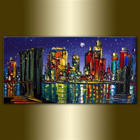 Custom Original Modern City At Night Cityscape Painting Oil On Canvas