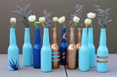 Pretty Blue Bottles Painted Beer Bottles Beer Bottle Vase Beer Bottle