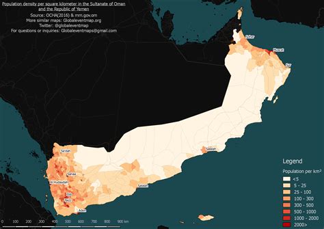 Population Density In The Sultanate Of Oman And The Republic Of Yemen