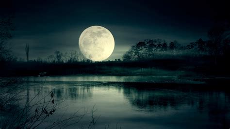 2560x1440 Resolution Full Moon Night Near Lake 1440p Resolution
