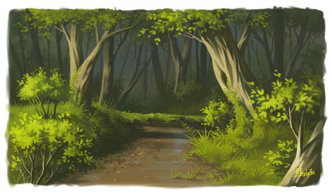 Brook In The Forest Landscape Illustration Created In Technique The