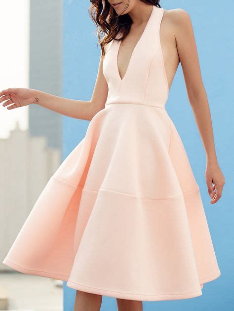 Stylish Sleeveless Halter A Line Midi Dress For Women Cute Dresses