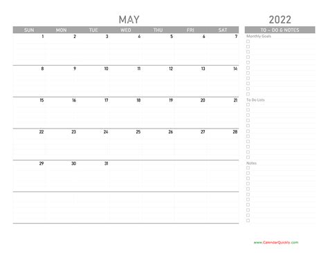 May 2022 Calendar With To Do List Calendar Quickly