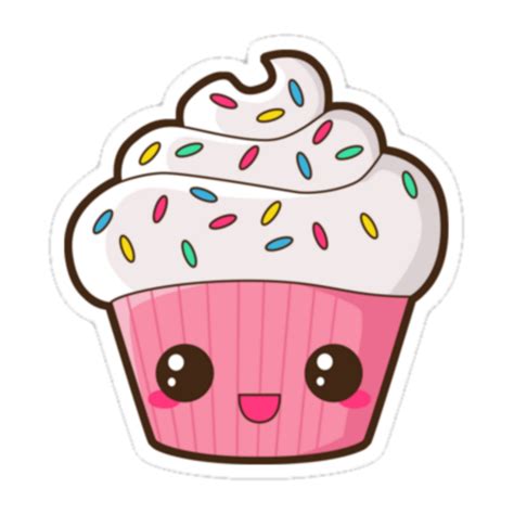 Kawaii Pink Cupcake Dessert Face Sticker By Timjohansson