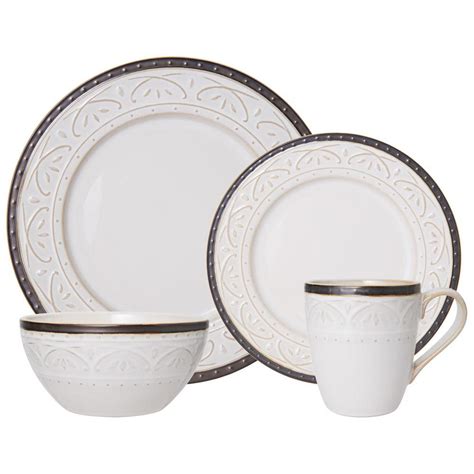 Crafted Of Stoneware 16 Piece Dinnerware Set Service For Four