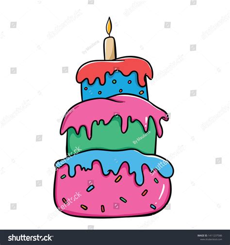 Colorful Birthday Cake Outline Using Doodle Stock Vector Royalty Free