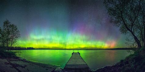 Dock And A Lake At Night With Northern Lights In The Sky Near Gilman