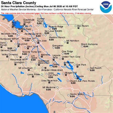 It is published online throughout the year. CNRFC - Hydrology - Observed Precipitation - Past 24 Hours - Santa Clara County