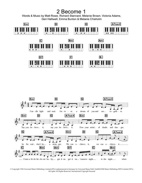 2 become 1 sheet music spice girls piano chords lyrics